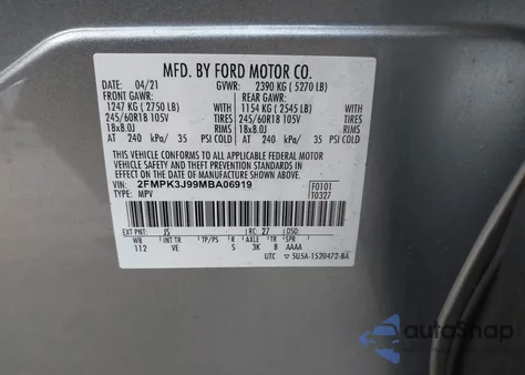 2021 Ford Edge Sel из США, поврежденный, VIN 2FMPK3J99MBA06919